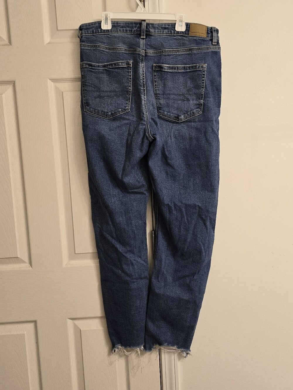 American Eagle AEO Dark Wash Distressed Hem Mom Jeans 12L - Picture 9 of 11